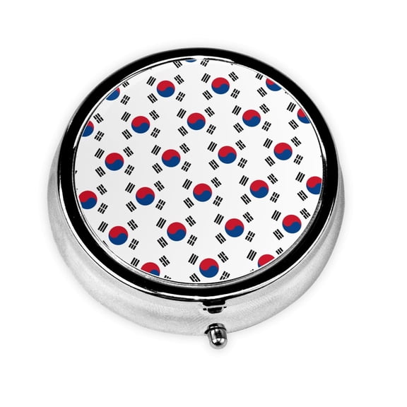 Korean Flag Pill Case Pill Box Round 3 Compartment Small Pill Organizer For Purse Or Pocket Small Roud Pill Box
