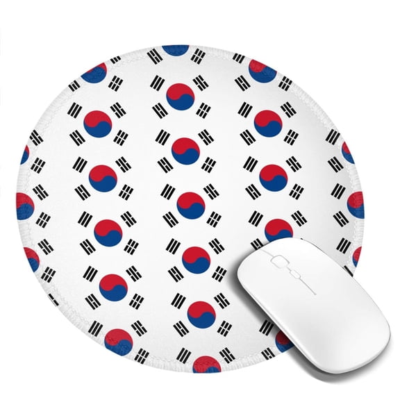 Korean Flag Round MousePad with Stitched Edge Non-Slip Rubber Base Mouse Mat for Office & Home (7.9 x 7.9)