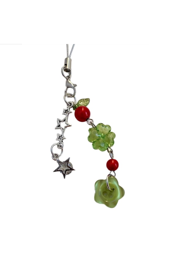 Korean Four Grass Keychain Button Design Beaded Ornament Chain For Keys Bags Phone Chain