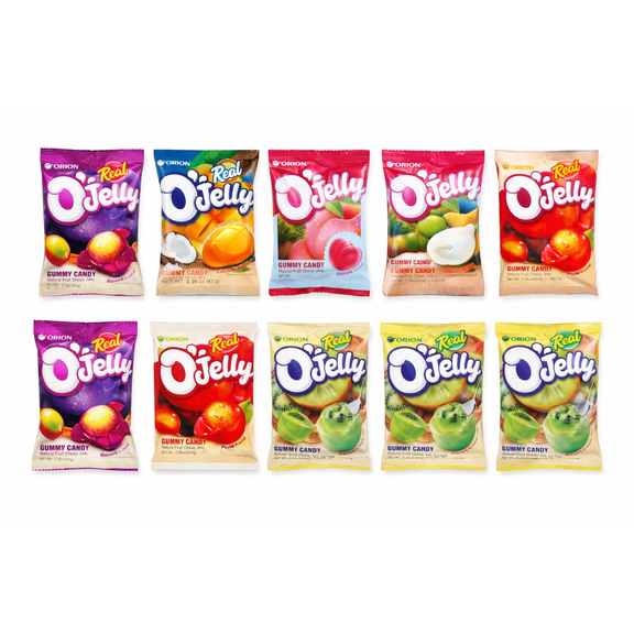 Korean Fruit Jelly Candy Variety Pack Chewy Gummy Snacks, 5 Flavors (Grape, Plum, Peach, Kiwi, Coco Mango) Large 2.36 oz Bags Best Value 10 Pack