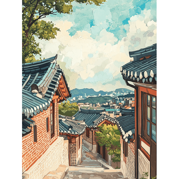 Korean Hanok Village Scenic Canvas Print/PaintingSuitable for Living RoomBedroomOfficeDining Roomand Hallway Decoration.