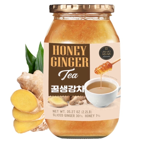 UNHA'S Korean Honey Ginger Tea Concentrate, Sliced Ginger Jar, 35.27 OZ