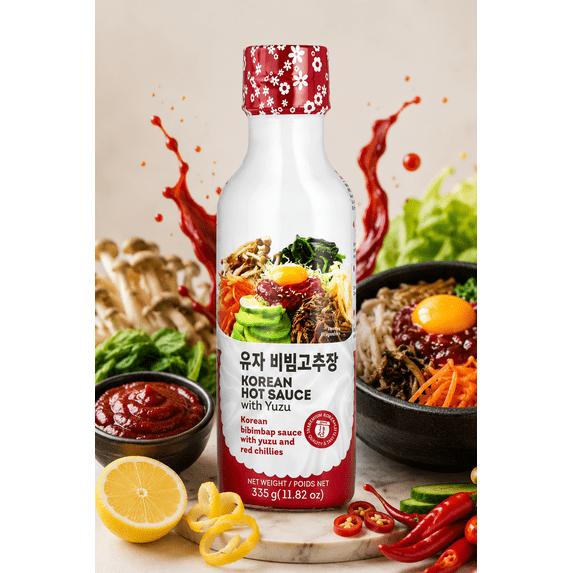 Korean Hot Sauce with Yuzu, Sweet & Spicy Korean Chili Sauce for Bibimbap, Kimchi Fried Rice, Korean BBQ, Noodles & Marinade, 11.82 oz