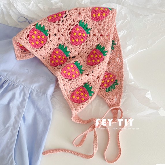 Korean Ins Fashion Flower Crochet Headband Hollow Knitted Triangle Scarf Sweet Cute Girl Beach Travel Photo Trendy Hair Towel