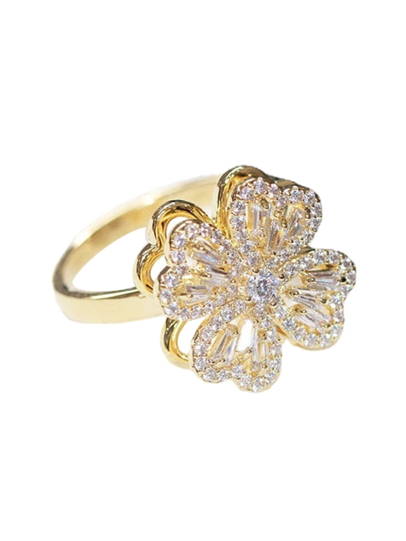 Korean Ins Wind Rotatable Clover Opening Ring Simple Retro Design Finger Ring