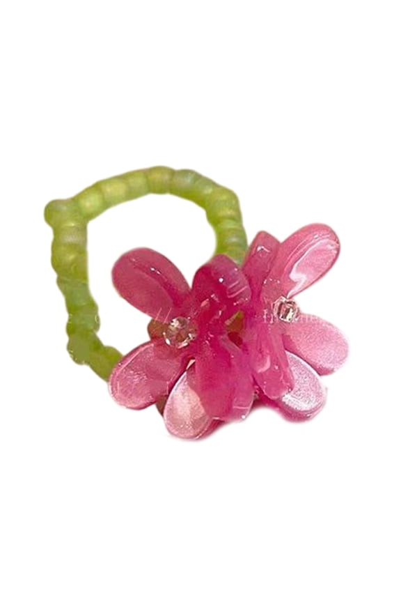 Korean Inspired Stretchable Flower Ring Lightweight Acrylic Beaded Women Elastic Finger Ring Handmade Jewelry Gift