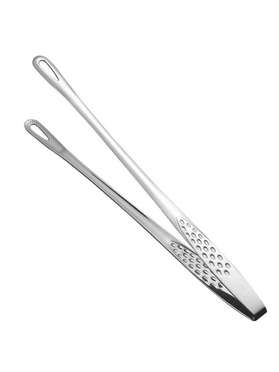 Korean-Japanese Barbecue Tongs Stainless Steel Kitchen Food Tongs tweezers Kitchen Tweezer for Cooking, Repairing, Sea Food, Silver Long Barbecue Tongs