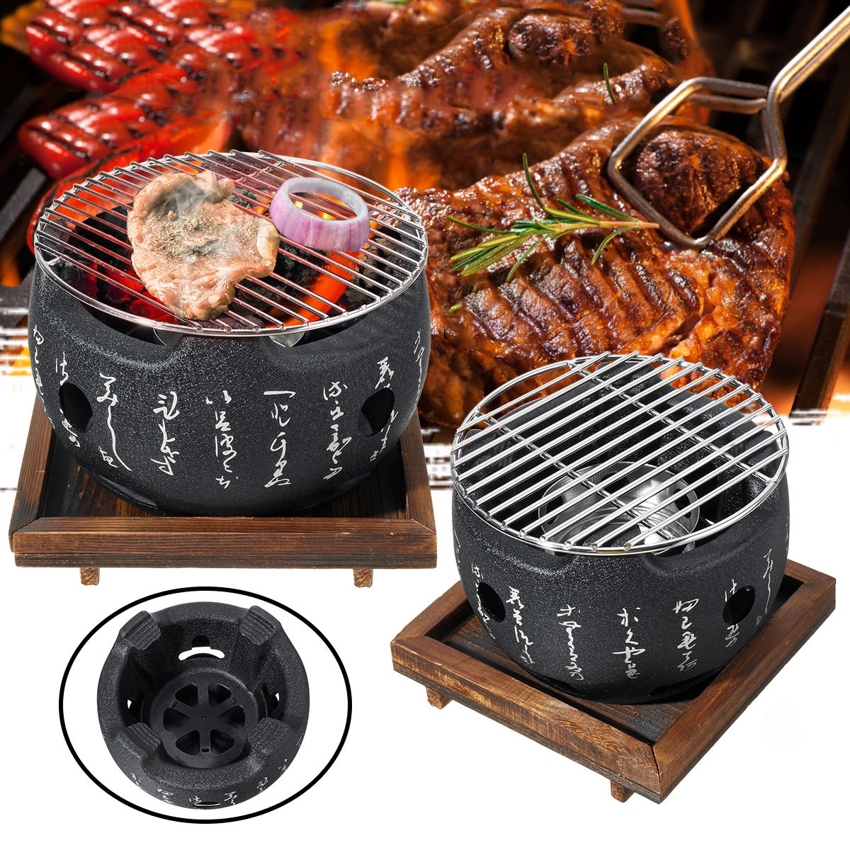 Korean Japanese Style BBQ Grill Charcoal Grill Aluminium Alloy Portable Barbecue Tools - image 1 of 15