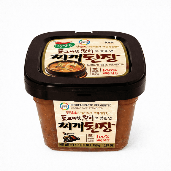 Korean Jjigae Doenjang - Seasoned Soybean Paste for Stew, Authentic Fermented Soy Paste with Anchovy & Shiitake Mushroom, 15.87 oz Tub