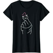 Korean K-Pop Finger Heart Graphic Tee - Stylish Kpop Bias Shirt for Teen Girls