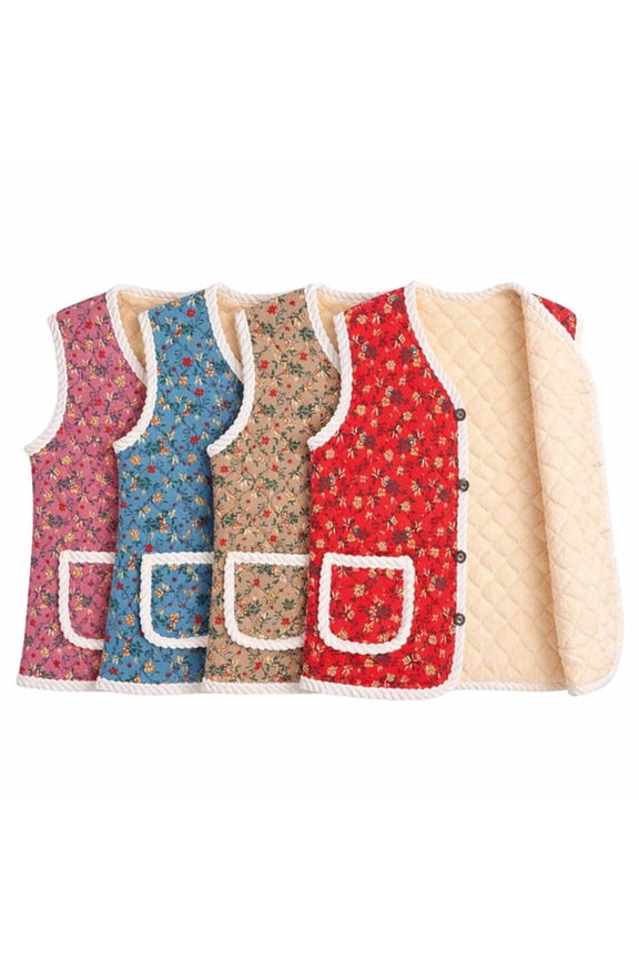 Korean Kimjang Vest, Retro Floral Quilted Design with Warm Fleece Lining, Sleeveless Winter Vest for Kimchi Making and Daily Wear - Blue / 2xl