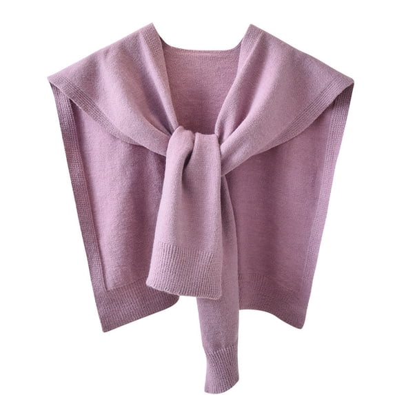 Korean Knitted Shawl Summer Air Conditioning Fake Collar Neck Guard Knit Thin Knotted Cape Shoulder Scarf for Women (Purple)
