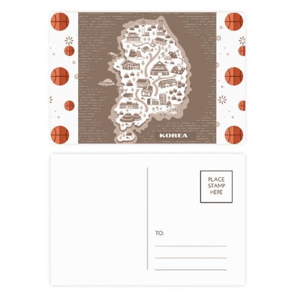 Korean Map Seoul and Busan Basketball Postcard Set Thanks Card Mailing Side 20pcs