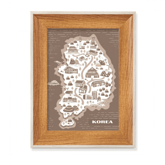 Korean Map Seoul and Busan Desktop Wooden Photo Frame Display Picture Art Painting Multiple Sets