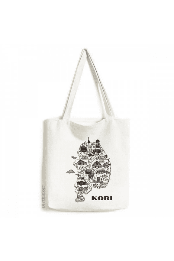 Korean Map Seoul and Busan Tote Canvas Bag Shopping Satchel Casual Handbag
