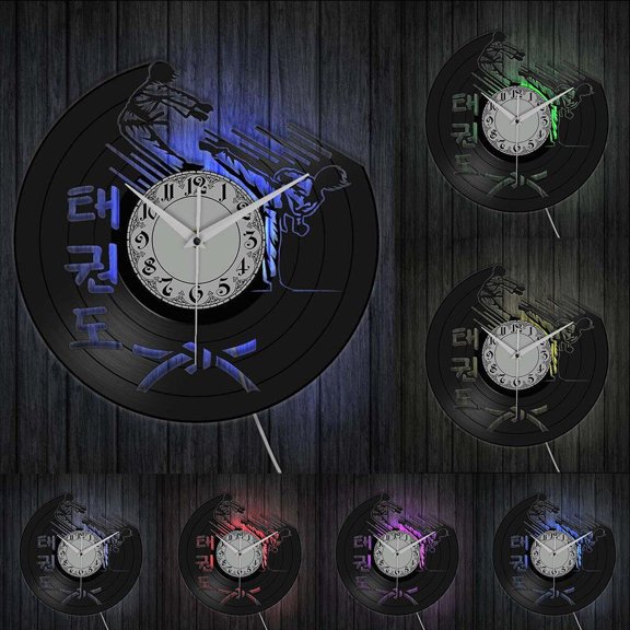 Korean Martial Art Taekwondo Mute Clock Taekwondo Museum Training Center Fighting Wall Art Retro Silent Vinyl Record Wall Clock