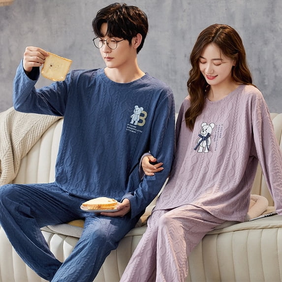 Korean Men Pijamas Set Cotton Women Pajamas Set Autumn Sleepwear Casual Loungewear hombre Mujer Home Clothing Pyjamas Suit