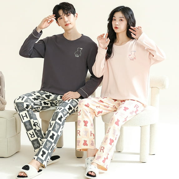 Korean Men Pijamas Set Cotton Women Pajamas Set Autumn Sleepwear Casual Loungewear hombre Mujer Home Clothing Pyjamas Suit