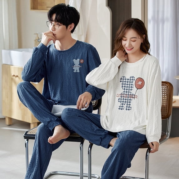 Korean Men Pijamas Set Cotton Women Pajamas Set Autumn Sleepwear Casual Loungewear hombre Mujer Home Clothing Pyjamas Suit