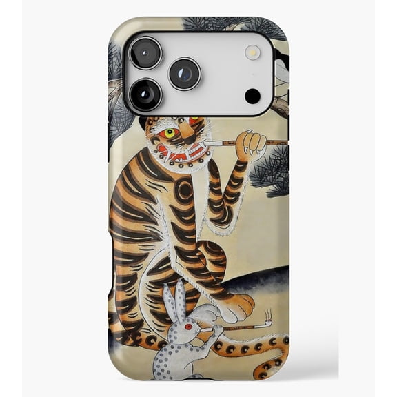 Korean Minhwa Tiger with Pipe M2717, Protective Case for iPhone 17 16 15 14 13 12 11 Pro Max – Modern Unisex Style