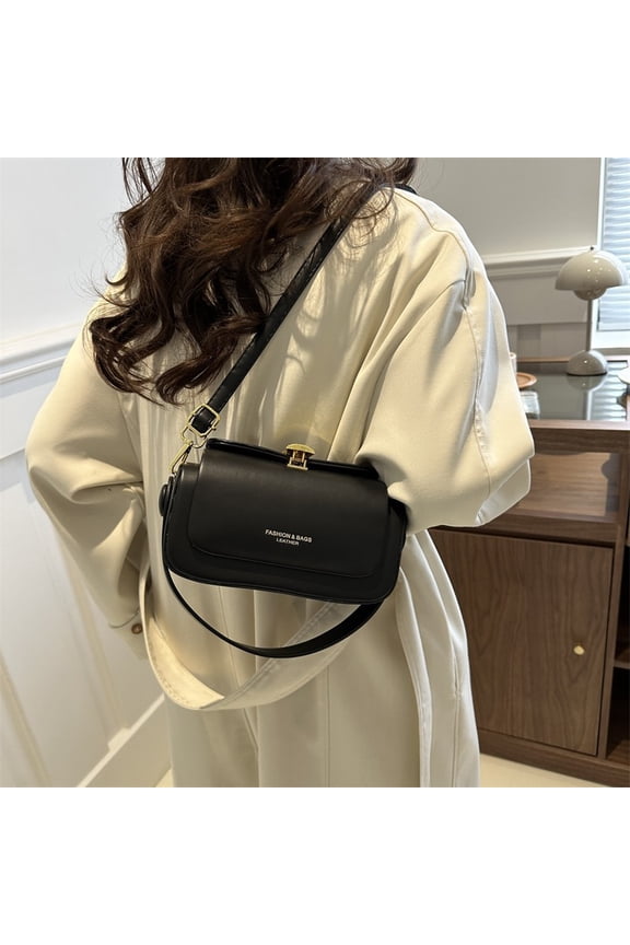 Korean Minimalist Box Handbag Shoulder Bag, Versatile Letter Lock Crossbody Bag with Stitching for Street Style Daily Use