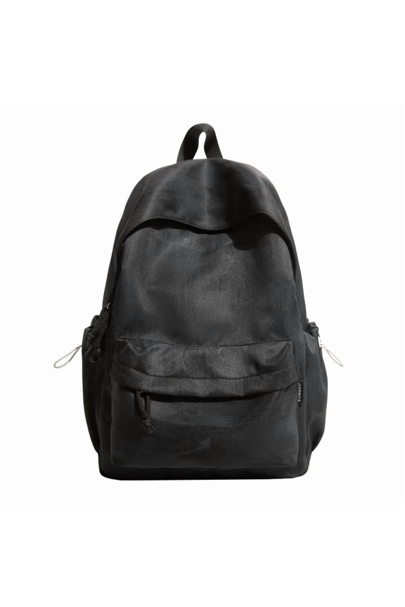 Korean Minimalist Solid Color Nylon Backpack, Multi-Pocket Laptop Compatible Rucksack for Outdoor Travel Daily Commute (Black)