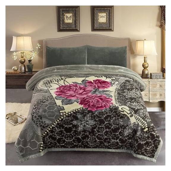 Korean Mink Blanket King 85" x 93", 10 Pound Soft Fleece, Warm Thick Bed Blanket for Winter, Silky Raschel King Size, Magnolia