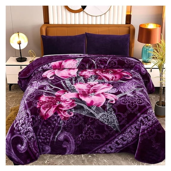 Korean Mink Flannel Fleece Blanket - King 85 X 95 Inches, Soft Raschel Bed Blanket for Winter, Autumn - Lily Flower