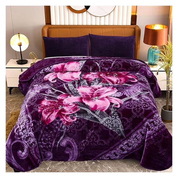 Korean Mink Flannel Fleece Blanket - King 85 X 95 Inches, Soft Raschel Bed Blanket for Winter, Autumn - Lily Flower