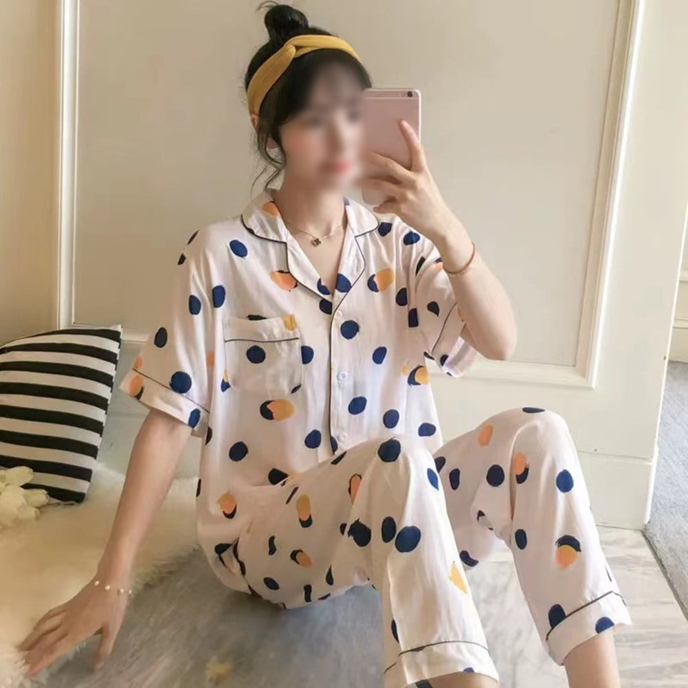 Korean Pajama Women Homewear Lapel Suit Sleepwear Lounge Wear Terno ...