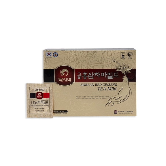Korean Panax Red Ginseng Tea, Box of 50 Bags, Improves Blood Circulation, Intellectual Performances and Memory, stimulates Energy