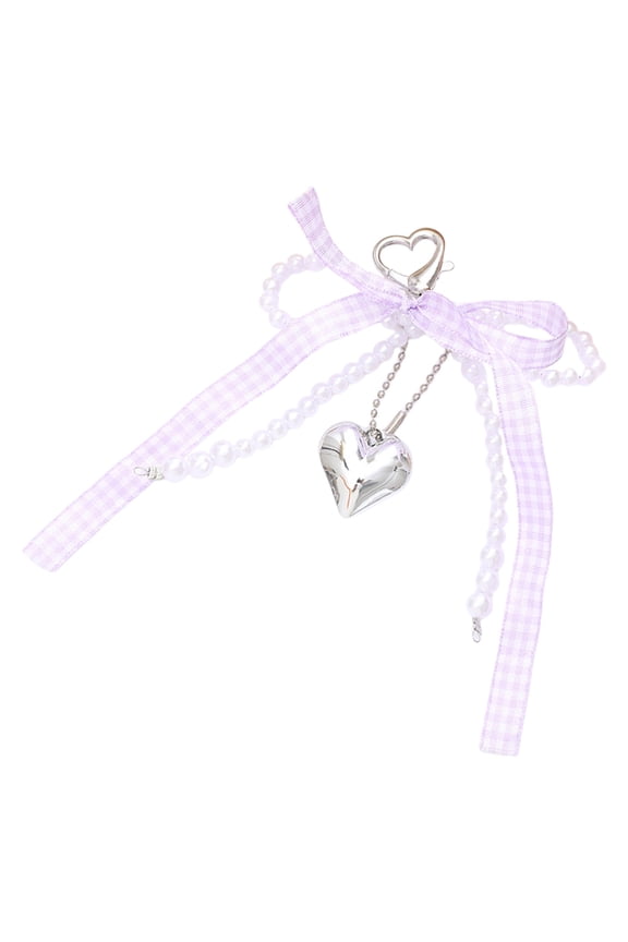 Korean Pearls Bows Keychain Multi Function Bag Charm Accessory Phone Ornament Heart Pendant for Women and
