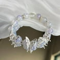 thumbnail image 1 of Korean Pink Crystal Flowers Butterfly Pendant Beaded Bracelet For Woma3d8, 1 of 1