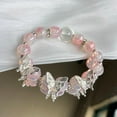 thumbnail image 1 of Korean Pink Crystal Flowers Butterfly Pendant Beaded Bracelet For Women, 1 of 8