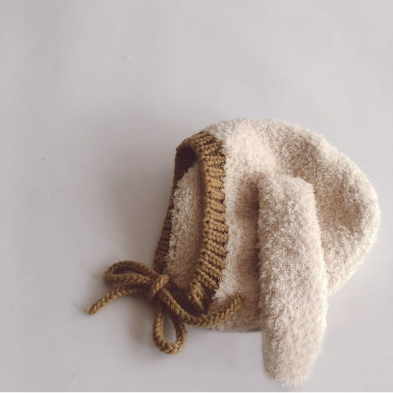 Korean Plush Baby Bunny Hat with Long Ear 2024 Autumn Winter Baby Beanie Hat Warm Children's Ear Protection Knitted Hat (Beige,48CM(0-36M))