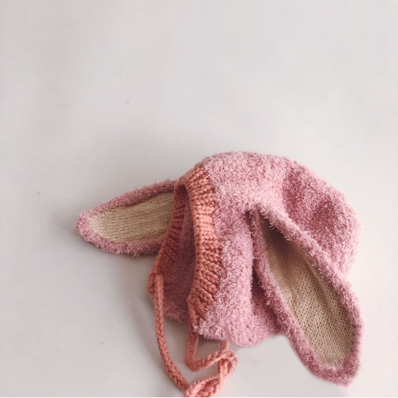 Korean Plush Baby Bunny Hat with Long Ear 2024 Autumn Winter Baby Beanie Hat Warm Children's Ear Protection Knitted Hat (Pink,48CM(0-36M))