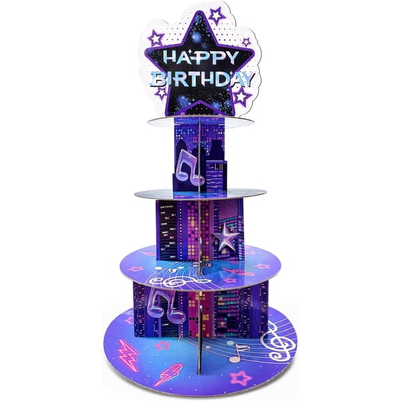Korean Pop Cupcake Stand, 4 Tiered Singer Birthday Party Decoration | Purple Musical Dessert Tower for Girls, Cardboard Cupcake Holder, Pop Singer Theme Birthday Display for Fans Kids Teens Women