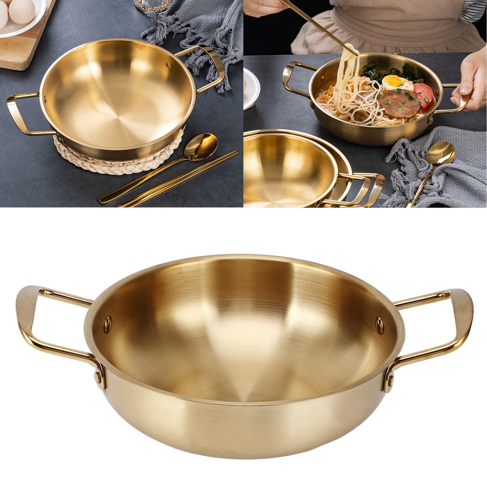 Korean Ramen Pot, Gold Ramen Pot Stainless Steel Noodle Pot Portable Kitchen Cooking Pot Kitchen