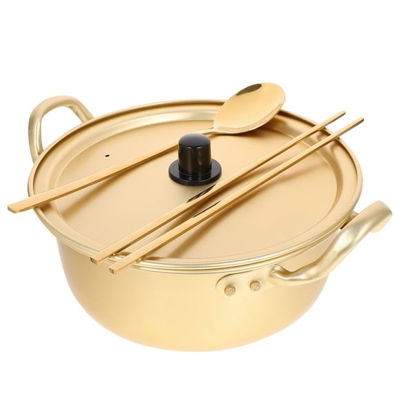 Korean Ramen Pot Ramen Cooker Aluminum Korean Pot Ramyun Pot With Lid Spoon and Chopsticks Cookware for Cooking Soup Pasta Stew Golden 18CM