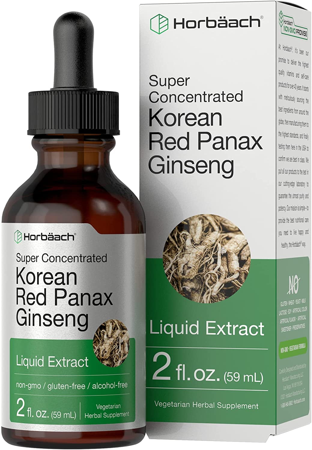 Horbaach Korean Red Ginseng Liquid Extract, 2 oz, Vegetarian