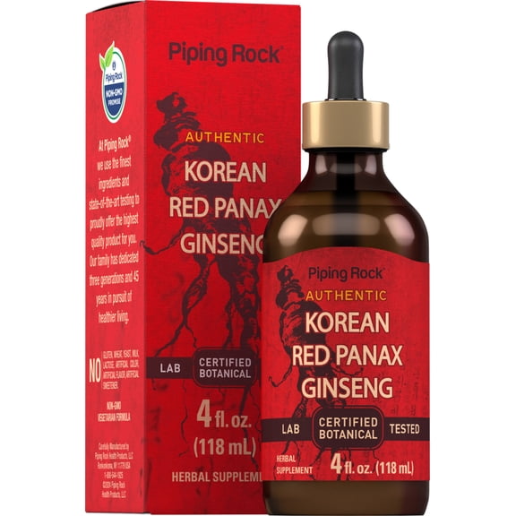 Korean Red Ginseng Liquid Extract | 4 Fl Oz | Supplement for Men and Women | by Piping Rock