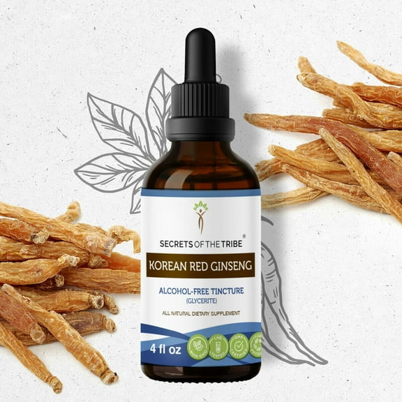Secrets Of The Tribe Korean Red Ginseng Tincture Dietary Supplement, Natural Herbal Extract for Energy Support, Korean Red Ginseng (Asian Ginseng, Panax ginseng) Dried Root, Alcohol-Free Extract 4 oz