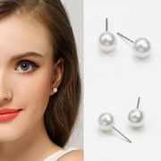 DRAGONUS Korean Retro Tiny Earrings for Women Single Pearl Small-Round Earrings Simple Women Girl Bridal