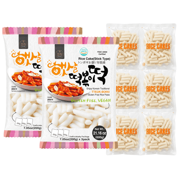 UNHA'S Korean Tteokbokki Rice Cake Sticks, Garaetteok, Vegan Gluten Free Non-GMO, 21.16 oz Each, 2 Pack