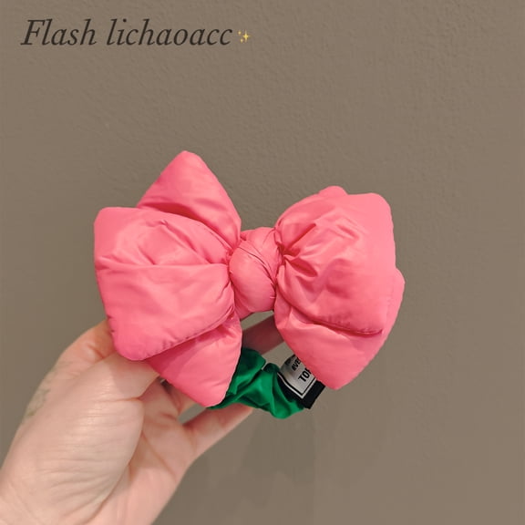 Korean Rose Pink Bow Hair Rings Clashing Color Hair Rope Headwear Autumn and Winter New Cloth Texture Headband Hair Accessories Intestine Loop