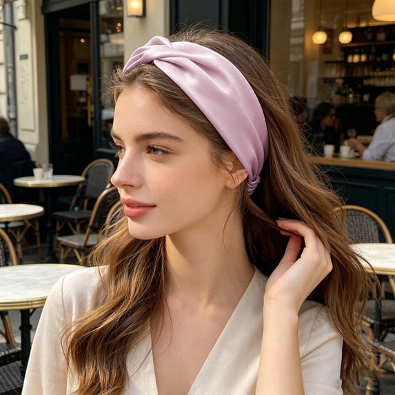 Korean Style Satin Headband for Facial Care and Beauty Routine Elastic Hair Wrap for Home Daily Wear, Light Pink1