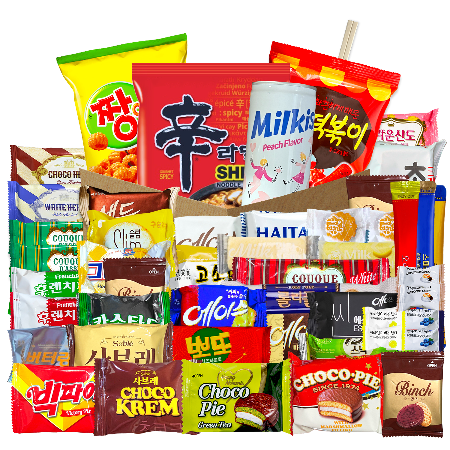 Korean Snack Box, 48 Count, Individually Wrapped Coffee, Chips