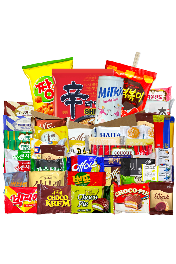 Korean Snack Box 47 Count Journey of Asia Individual Wrapped Packs of Coffee, Snacks, Chips, Cookies, Noodle and Drink, Treats for Kids, Children, College Students, Adult and Senior