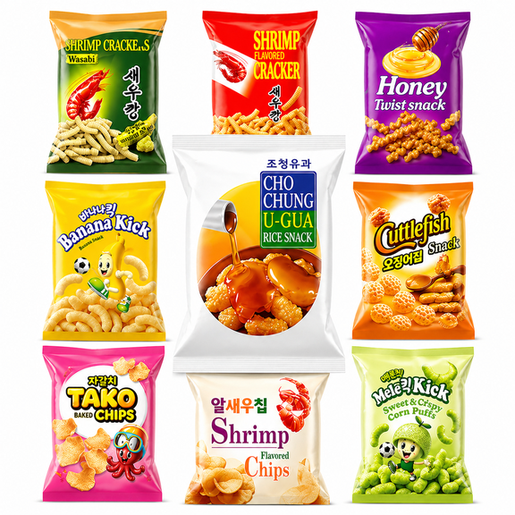 Korean Snack Variety Pack, 9 Count, Assorted Sweet & Savory Snacks, Individual Bags