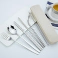 thumbnail image 1 of Korean Stainless Steel Cutlery Set, Knife, Fork, Spoon, Chopsticks, Straw, Brush, Storage Bag, Eco-Friendly Portable 7-Piece Dining Set, 1 of 6